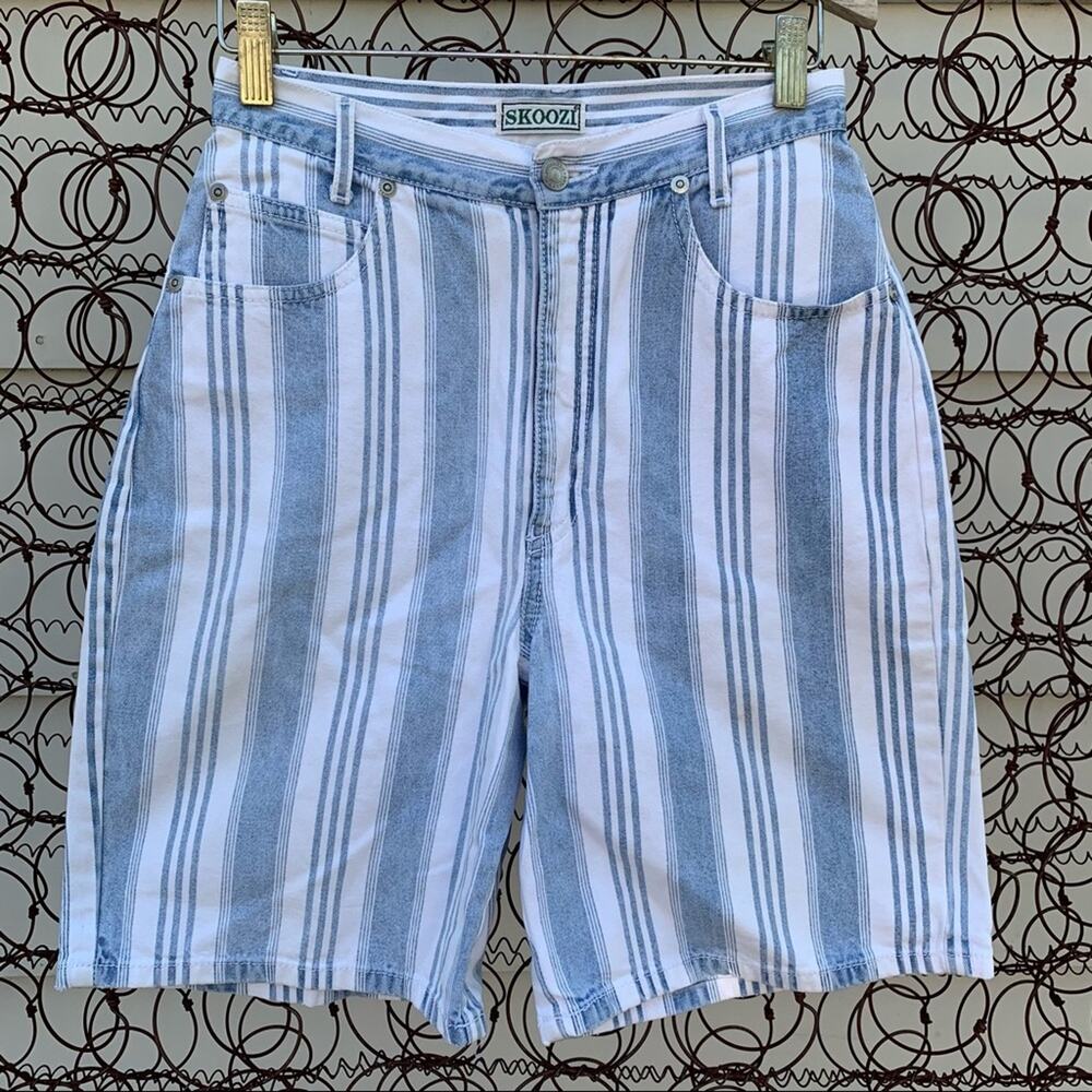 Vintage 80s 90s railroad stripe denim jean shorts 25" WAIST